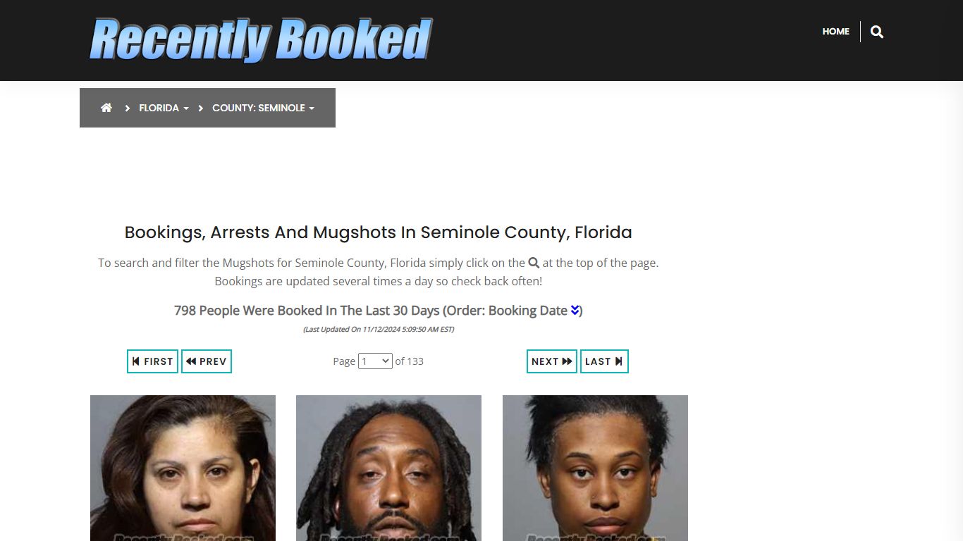 Bookings, Arrests and Mugshots in Seminole County, Florida