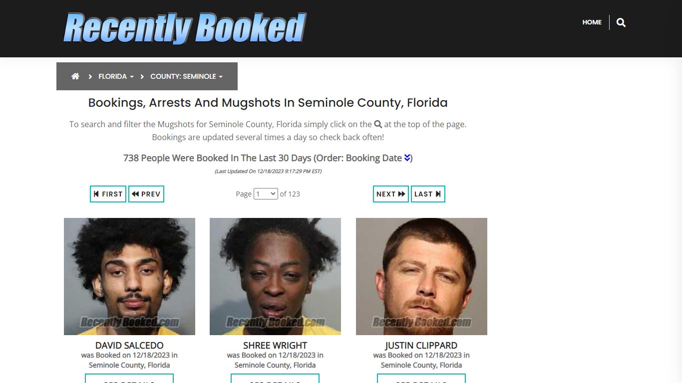 Recent bookings, Arrests, Mugshots in Seminole County, Florida